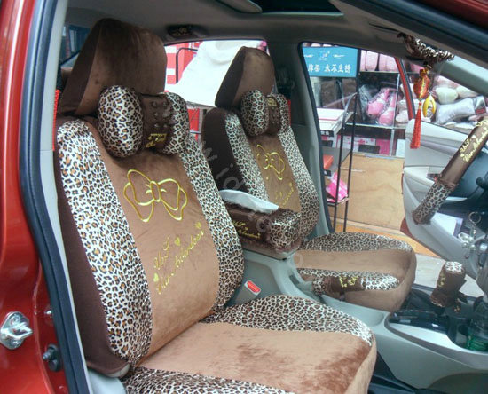Leopard plush universal Car Seat Covers sets - brown
