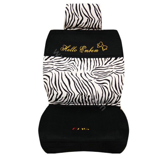 Zebra Auto Car Front Rear Seat Covers Cushion - black