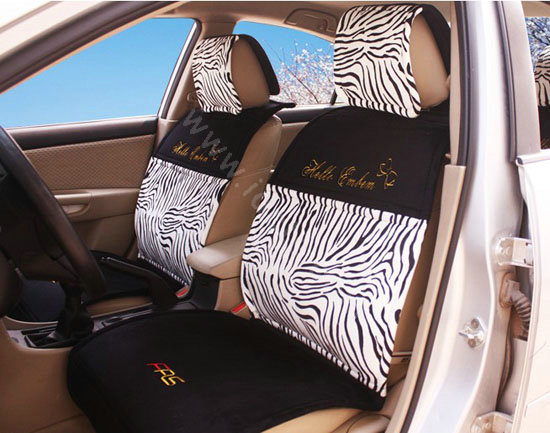 Zebra Auto Car Front Rear Seat Covers Cushion - black