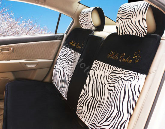 Zebra Auto Car Front Rear Seat Covers Cushion - black