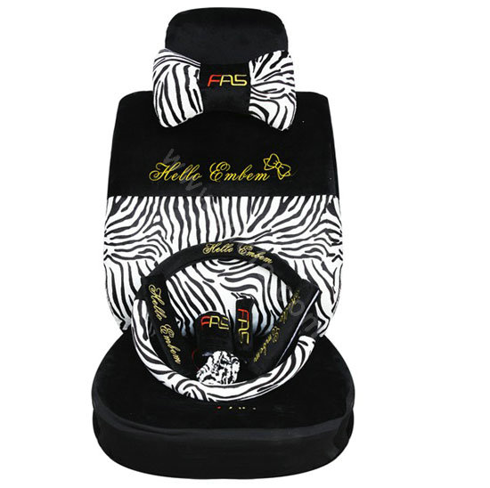Zebra plush universal Car Seat Covers sets - black EB002