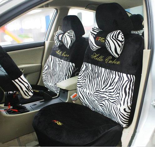 Zebra plush universal Car Seat Covers sets - black EB002