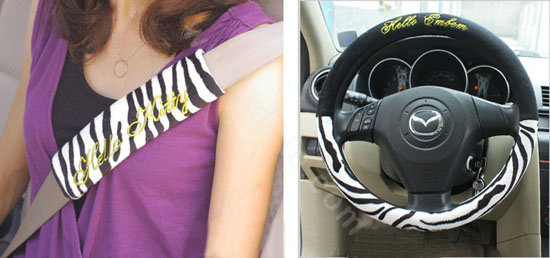 Zebra plush universal Car Seat Covers sets - black EB002