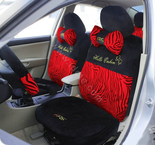 Zebra plush universal Car Seat Covers sets - red
