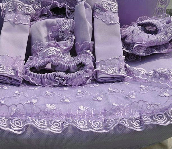 Bud silk Lace Satins Car Seat Covers sets - Purple EB003