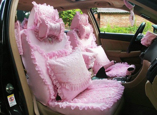 Ice silk Lace Car Seat Covers Cushion sets - Pink
