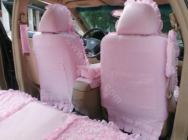 Ice silk Lace Car Seat Covers Cushion sets - Pink