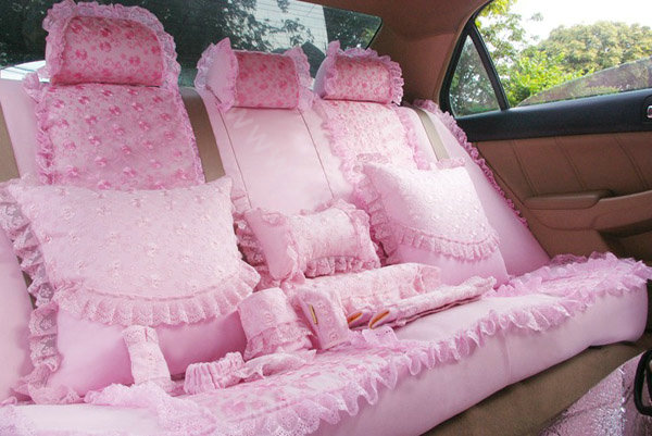 Ice silk Lace Car Seat Covers Cushion sets - Pink