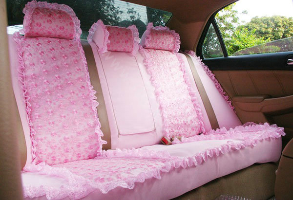 Ice silk Lace Car Seat Covers Cushion sets - Pink