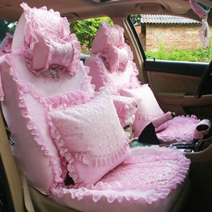 Ice silk Lace Car Seat Covers Cushion sets - Pink