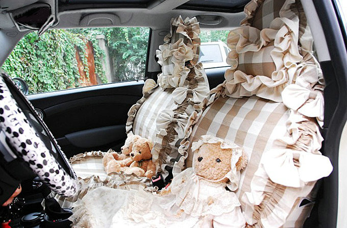 Plaid flower car seat covers Cotton seat covers - Brown