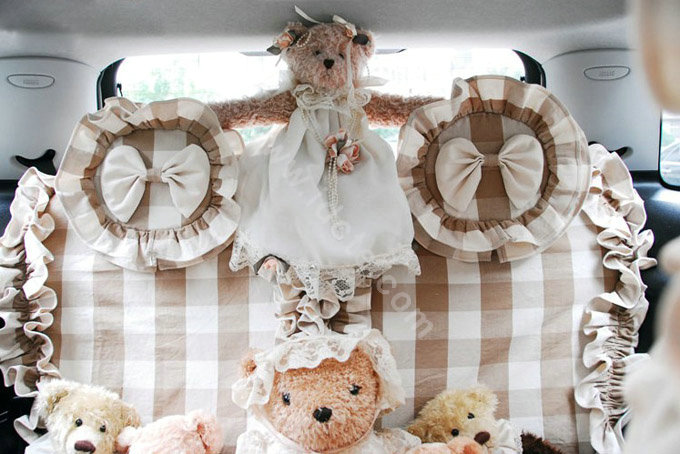 Plaid flower car seat covers Cotton seat covers - Brown