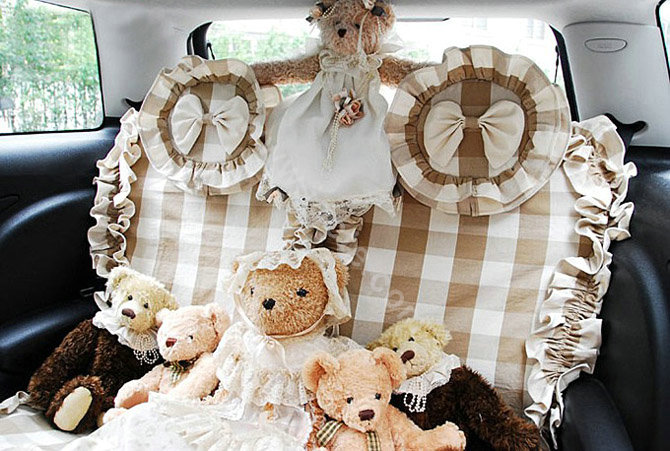 Plaid flower car seat covers Cotton seat covers - Brown