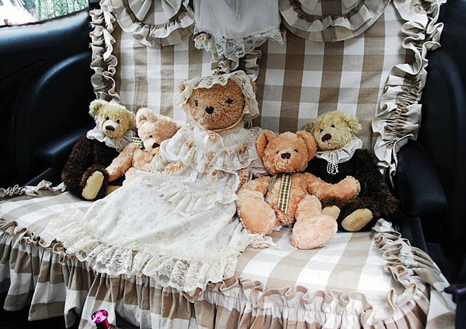 Plaid flower car seat covers Cotton seat covers - Brown