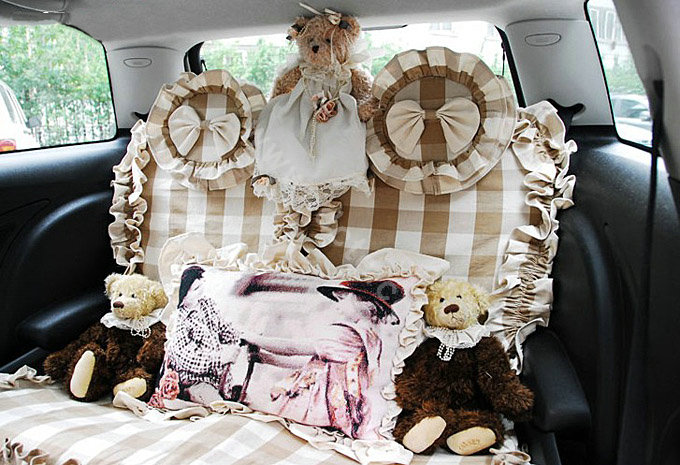Plaid flower car seat covers Cotton seat covers - Brown