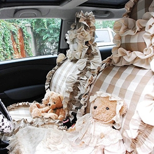 Plaid flower car seat covers Cotton seat covers - Brown