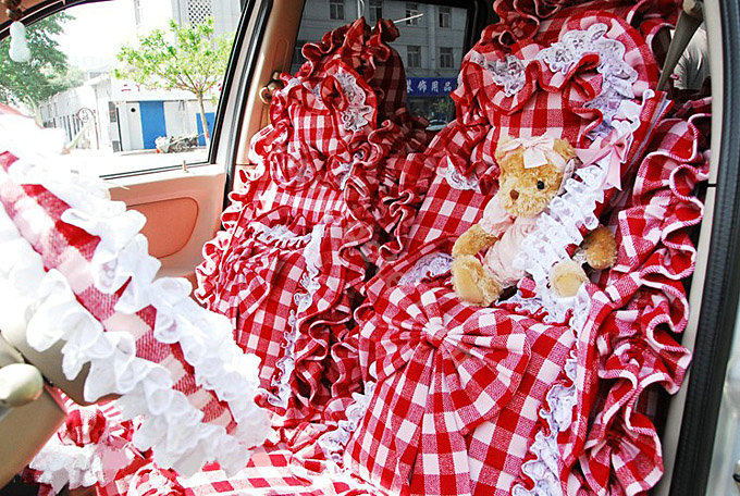 Plaid flower car seat covers Cotton seat covers - Red
