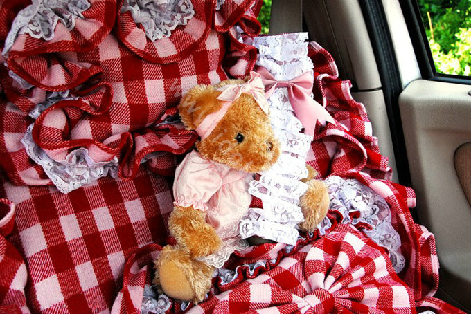 Plaid flower car seat covers Cotton seat covers - Red