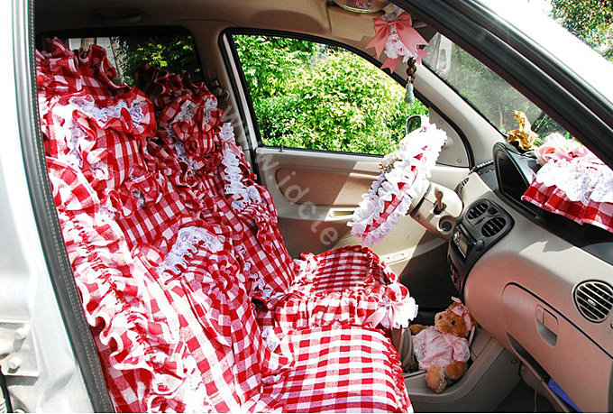 Plaid flower car seat covers Cotton seat covers - Red