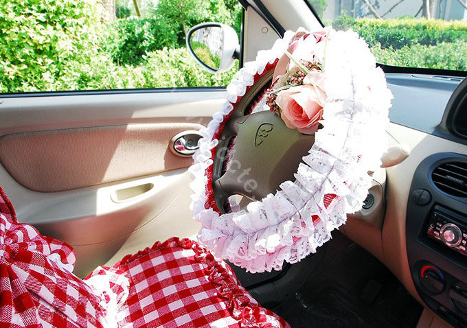 Plaid flower car seat covers Cotton seat covers - Red