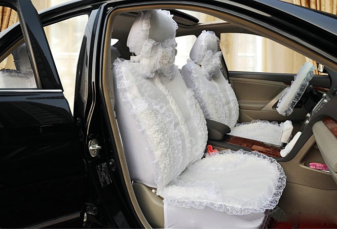 Universal Car Seat Covers Bud silk Lace - White