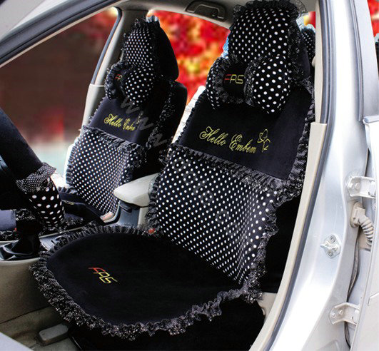 Fascinating Polka Dot Universal Car Seat Covers Plush fabrics - Black
