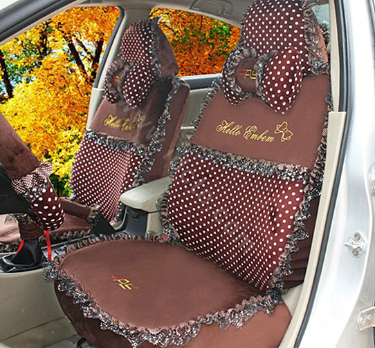 Fascinating Polka Dot Universal Car Seat Covers Plush fabrics - Espresso