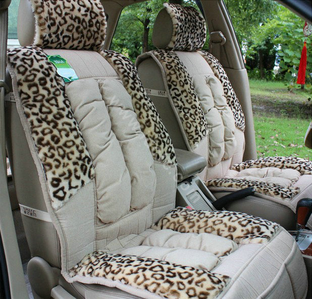 Car Seat Covers Cushion Winter Plush pads Leopard grain suede Eiderdown fabric - Beige