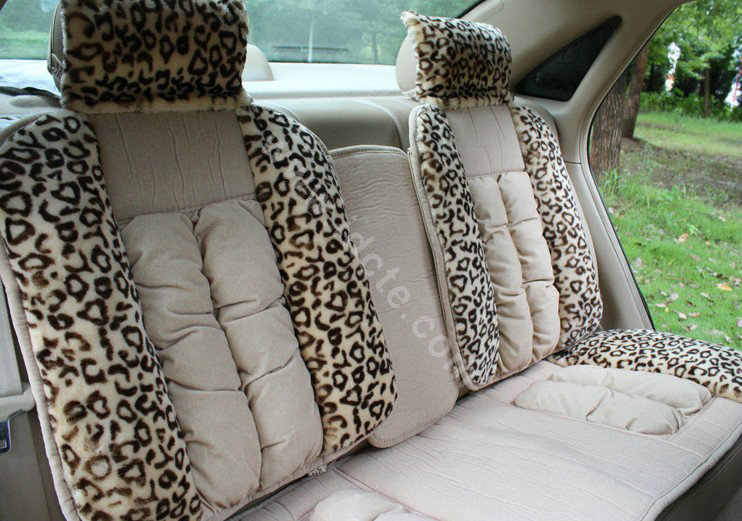 Car Seat Covers Cushion Winter Plush pads Leopard grain suede Eiderdown fabric - Beige