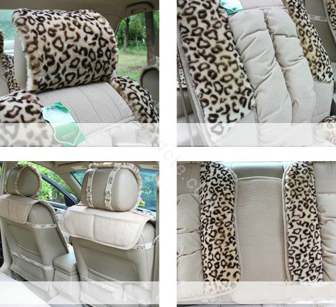 Car Seat Covers Cushion Winter Plush pads Leopard grain suede Eiderdown fabric - Beige