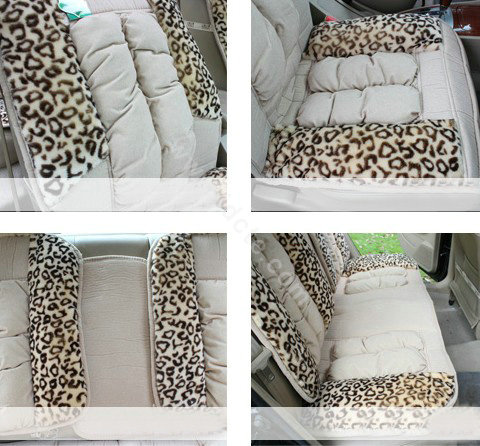 Car Seat Covers Cushion Winter Plush pads Leopard grain suede Eiderdown fabric - Beige