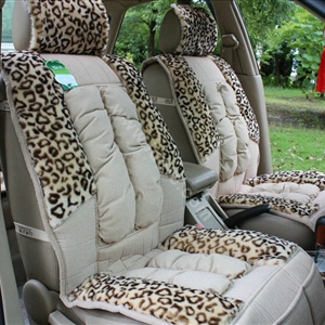 Car Seat Covers Cushion Winter Plush pads Leopard grain suede Eiderdown fabric - Beige