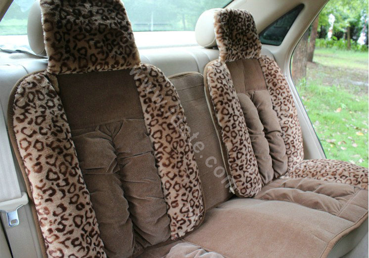 Car Seat Covers Cushion Winter Plush pads Leopard grain suede Eiderdown fabric - Brown