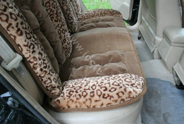 Car Seat Covers Cushion Winter Plush pads Leopard grain suede Eiderdown fabric - Brown