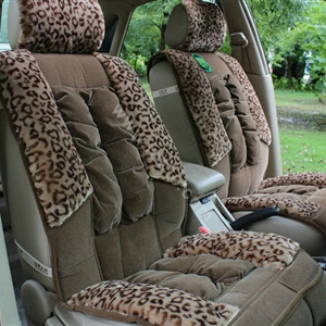 Car Seat Covers Cushion Winter Plush pads Leopard grain suede Eiderdown fabric - Brown