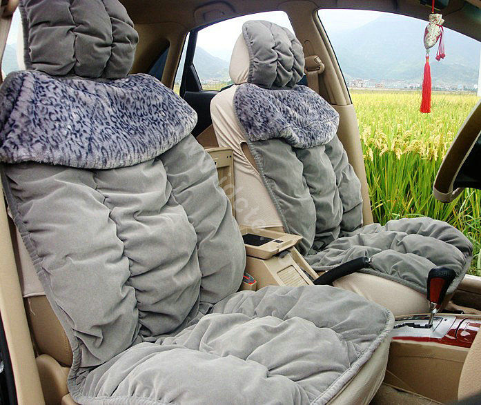 Car Seat Covers Cushion Winter Plush pads Leopard grain suede Eiderdown fabric - Gray