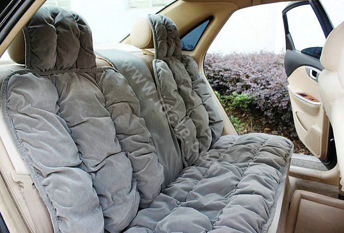 Car Seat Covers Cushion Winter Plush pads Leopard grain suede Eiderdown fabric - Gray