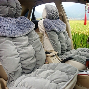 Car Seat Covers Cushion Winter Plush pads Leopard grain suede Eiderdown fabric - Gray