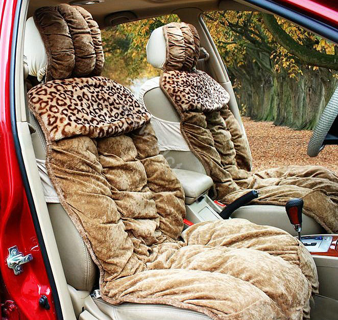 Car Seat Covers Cushion Winter Plush pads Leopard grain suede fabric Eiderdown - Brown
