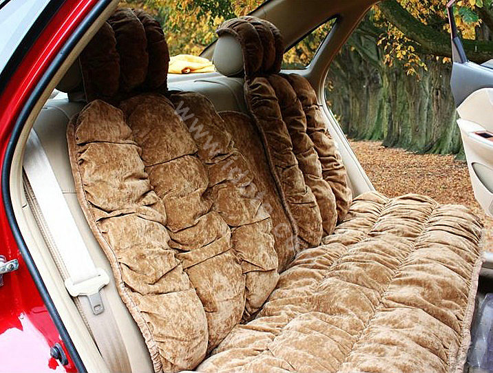 Car Seat Covers Cushion Winter Plush pads Leopard grain suede fabric Eiderdown - Brown
