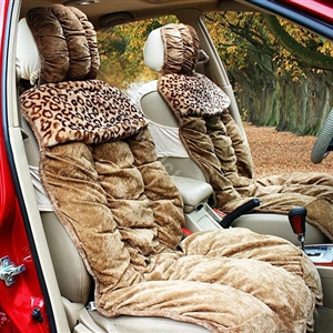 Car Seat Covers Cushion Winter Plush pads Leopard grain suede fabric Eiderdown - Brown
