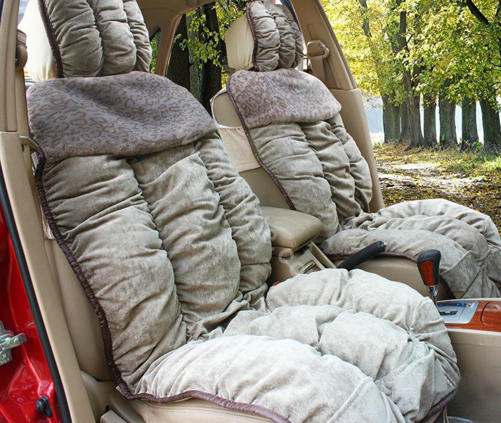 Car Seat Covers Cushion Winter Plush pads Leopard grain suede fabric Eiderdown - Grey