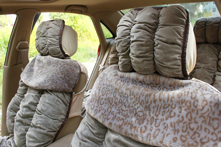 Car Seat Covers Cushion Winter Plush pads Leopard grain suede fabric Eiderdown - Grey
