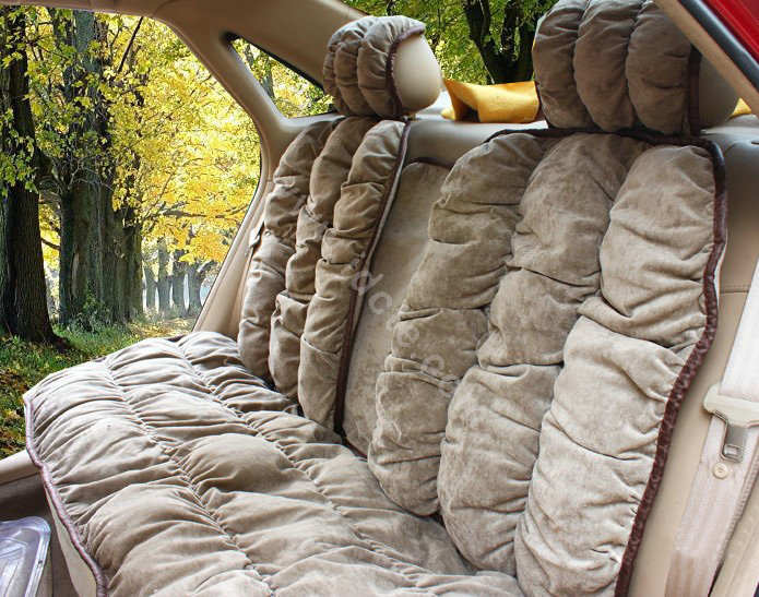 Car Seat Covers Cushion Winter Plush pads Leopard grain suede fabric Eiderdown - Grey