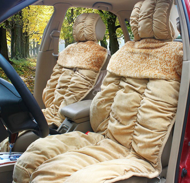 Car Seat Covers Cushion Winter Plush pads Leopard grain suede fabric Eiderdown - Khaki