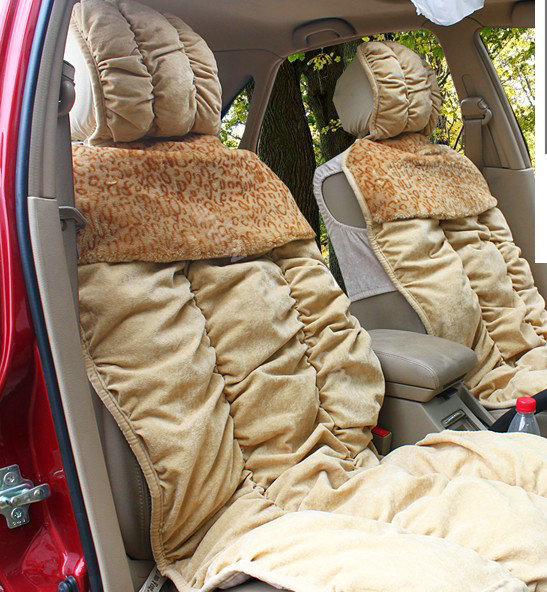 Car Seat Covers Cushion Winter Plush pads Leopard grain suede fabric Eiderdown - Khaki