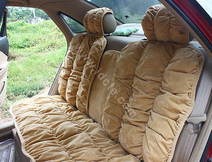 Car Seat Covers Cushion Winter Plush pads Leopard grain suede fabric Eiderdown - Khaki