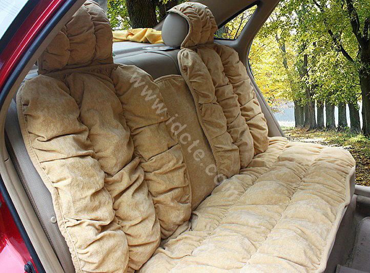 Car Seat Covers Cushion Winter Plush pads Leopard grain suede fabric Eiderdown - Khaki