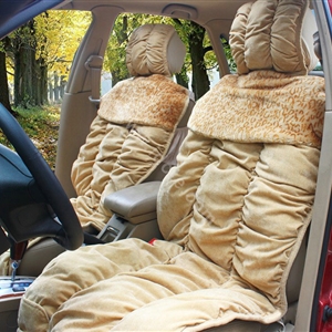Car Seat Covers Cushion Winter Plush pads Leopard grain suede fabric Eiderdown - Khaki