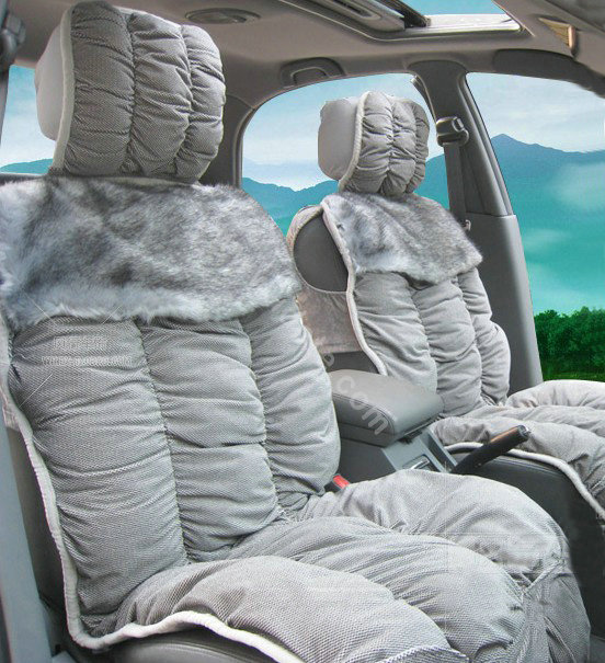 Car Seat Covers Cushion Winter Plush pads suede fabric Eiderdown - Gray
